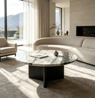 Table basse ronde moderne en marbre naturel avec support en bois noir, table d'appoint de luxe pour villa, hôtel, hall d'entrée, salon