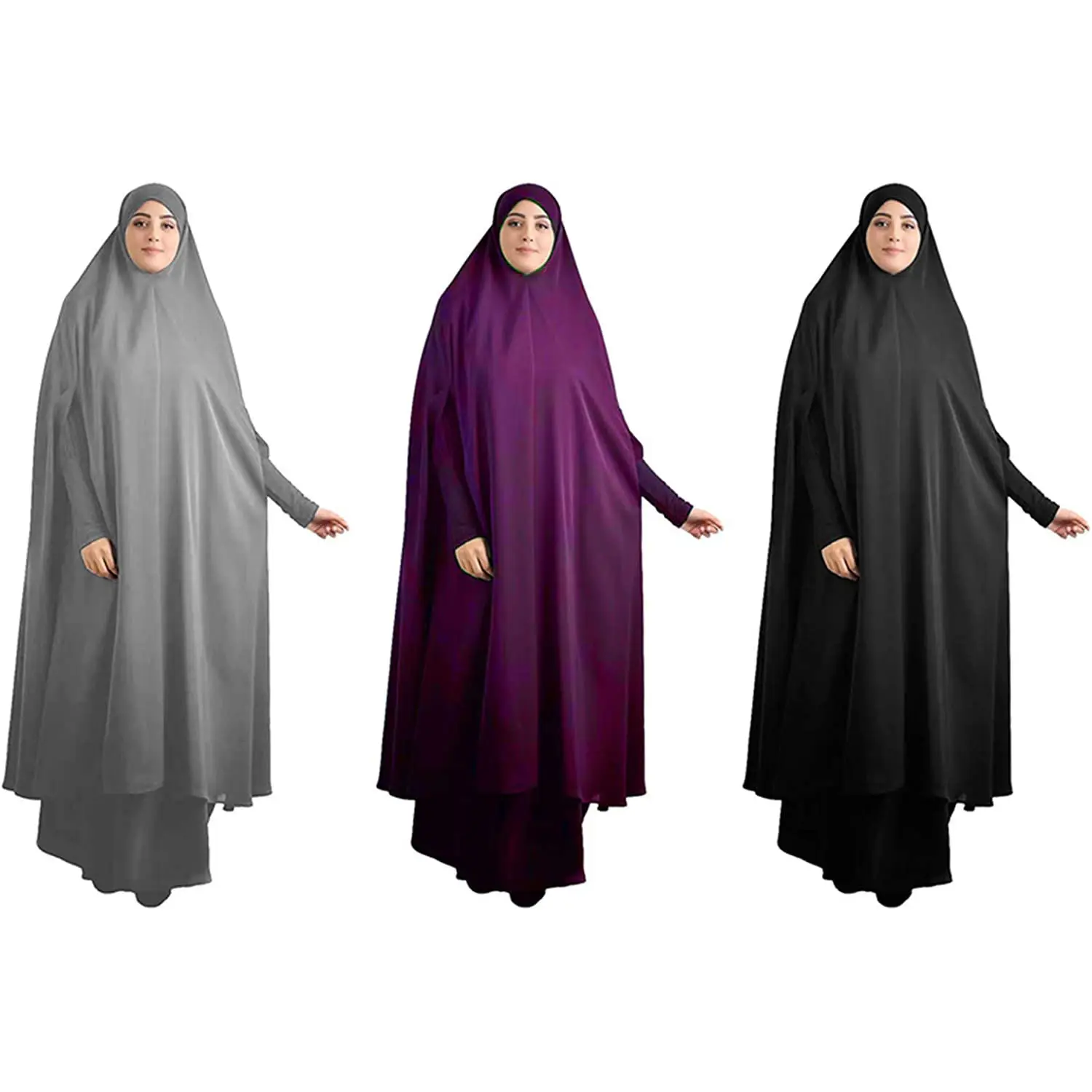 뜨거운 판매 실용적인 부드러운 통기성 블랙 퍼플 그레이 올 시즌 캐주얼 이슬람 크기 Hijab 기도 드레스 여성