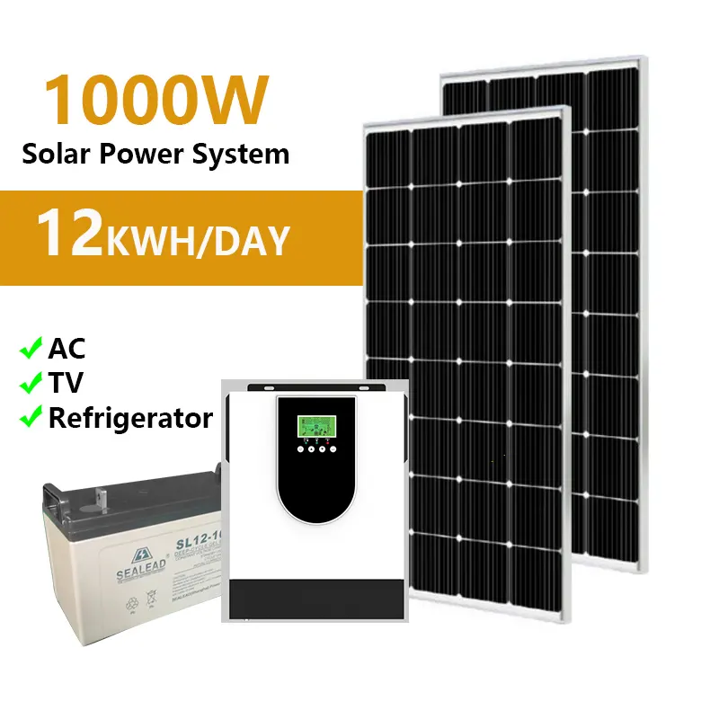 1KW 1000W Off-Grid Solar Energy System Ground Mounting Solar Generator with MPPT Controller and Lead Acid Battery for Home Use
