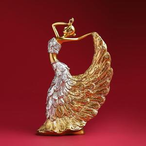 Oro pavone ballerino figurina elegante danza scultura in resina artigianale per la decorazione della casa - Product Image 4
