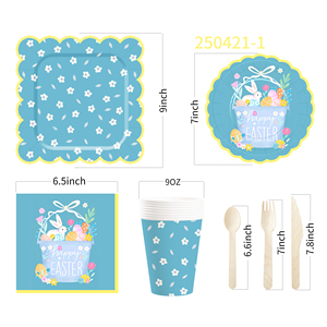 DAMAI <b>Easter</b> Party Supplies Disposable Scalloped Tableware Set Birthday Favor for 8 Guests Bunny Flower Paper Plates - Product Image 6