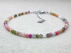 Pulsera de Turmalina Sandía, Joyería Delicada con Piedras Preciosas, Cuentas Microfacetadas, Pulsera de Cristal, Joyería Minimalista, Pequeñas Piedras Preciosas - Product Image 4