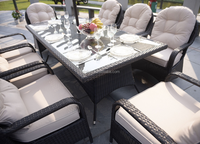 Ensemble de chaises en rotin à dossier haut pour 8 personnes et table avec plateau en verre, mobilier de salle à manger extérieure pour restaurant, style moderne