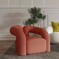 Canapé inclinable moderne en laine d'agneau - Chaise de détente pour bureau à domicile et salon avec pieds en bois et tissu bouclé