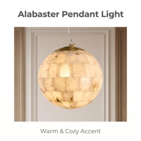 Lustre sphérique en albâtre naturel en gros, lampe de plafond suspendue à LED, grande taille, intensité variable, blanc chaud 2700K, cadre métallique, garantie 3 ans