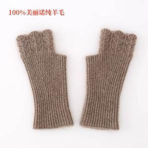 Femmes Dames Hiver Fluffy Rouge <span class=keywords><strong>Noir</strong></span> Tricoté Côtelé Sans Doigts 100% Laine Merino <span class=keywords><strong>Cachemire</strong></span> Gants Mitaines Chaudes Extérieur Mitaines - Product Image 2