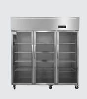 Réfrigérateur commercial 3 portes à froid direct, trois portes vitrées creuses, robuste en acier inoxydable, étagères réglables, niveau 1 d'efficacité énergétique