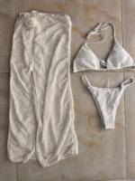 Set Baju Renang Wanita 3 Potong, Atasan Segitiga Mutiara 6 Warna, Baju Renang Brazil dan Rok Pantai Bunga 3D, Ukuran S-L