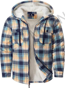 <span class=keywords><strong>Giacca</strong></span> con Cappuccio in Finta <span class=keywords><strong>Pelle</strong></span> e Flanella per Uomo, Cappotto Invernale Caldo con Cerniera a Quadri e Fodera in Pile Sherpa - Product Image 4