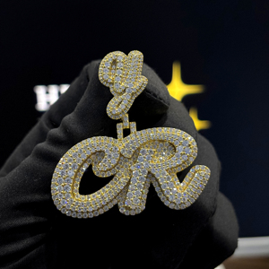 Custom CR <b>Initial</b> <b>Pendant</b> Fully Iced Out Script Letter Charm Gold Finish Necklace for Men & Women - Product Image 2