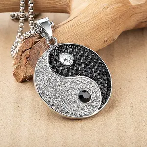 Yin Yang Stainless Steel Jewelry Necklace Pave Zircon Custom China Style Tai Ji Yin Yang Pendant