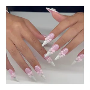 Nuovo Design farfalla Extra lunghe unghie finte artificiali di lunga durata per ragazze unghie finte scatola pacchetto personalizzato premere sulle unghie