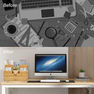 Bamboo Desktop <b>Storage</b> <b>Box</b> 3 Layer Compartmentalized Office Organizer With <b>Drawer</b> For Stationery And Supplies - Product Image 3