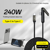 Câble USB-C de charge rapide 240W/65W/30W 5A avec support de téléphone pliable, 1,5 m, tressé en nylon, puce E-Marker, transfert de données 480 Mbps pour iPhone et ordinateur