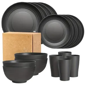 Peralatan makan Set, alat makan sedotan gandum ringan kustom mangkuk piring makan ramah lingkungan portabel