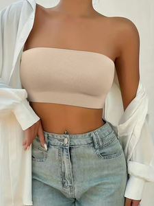 Women Strapless Padded Seamless Side Button Cross Bandage <b>Bra</b> Comfortable <b>Smooth</b> Underwear Back Wrap <b>Bra</b> - Product Image 3