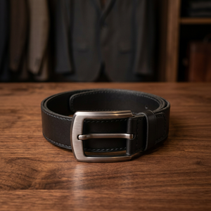 Ceinture en cuir véritable noir de style vintage BS INTERNATIONAL, boucle en acier inoxydable, impression de logo personnalisée, ceinture durable et imperméable - Product Image 1