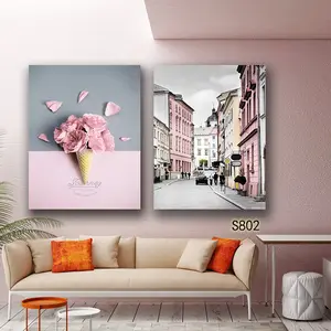 Popular 3 painéis cor rosa foto de casamento arte de parede para meninas quarto