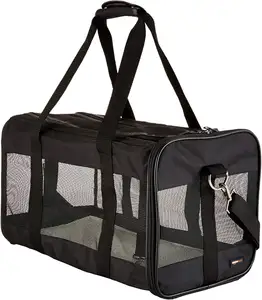 Bolsa de transporte para mascotas de gato portátil de alta calidad 2024, bolsa de viaje negra, logotipo personalizado con estampado de animales, fibra suave, pequeña XL, gran oferta, cremallera