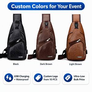 Bolso Bandolera de Piel Sintética para Hombre al por Mayor con Carga USB, Logotipo Personalizado, Regalo Promocional, Bolso Cruzado para Hombro, Obsequio - Product Image 2