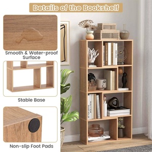 Accent Modern Natural Engineered Wood 5 Shelf Geometric Freestanding <strong>Bookcases</strong> <strong>Open</strong> Storage Living Room Hotel Home Office School - Product Image 3
