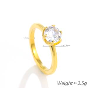 Bague en Acier Inoxydable Plaqué Or 18K et Argent Bicolore avec Zircon Rond à Six Griffes - Bijou Classique de Luxe Léger pour le Quotidien - Product Image 6