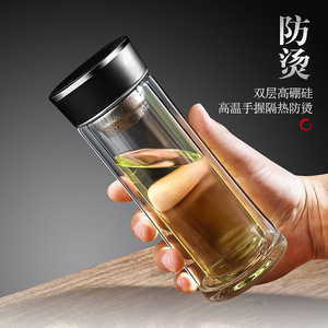Double Wall Glass Tea Cup With Filter Heat Resistant Insulated For Gift - Product Image 1