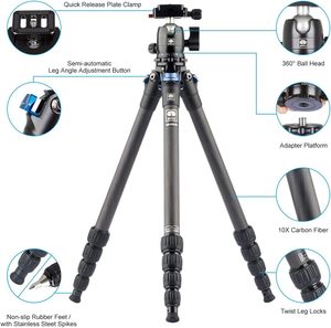 Trépied en fibre de carbone <span class=keywords><strong>SIRUI</strong></span> 50 avec tête sphérique à 360° B-00K, trépied de voyage léger et compact pour appareils photo - Product Image 2