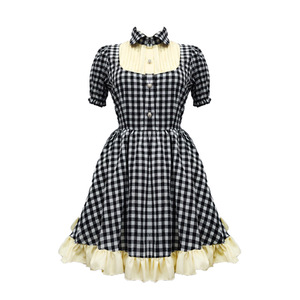 Black And White Checkered Maid Dress With Apron And Bow Cosplay Costume For Women Girl Anime Role Play Spring 2025 - Product Image 4