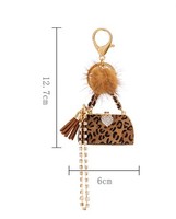 Mini sac à main 3D imprimé léopard en diamant Porte-clés de luxe avec breloques et accessoires de sac Porte-clés artisanat en cristal avec pompon léopard