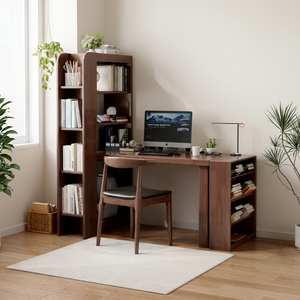 Wood Computer Desktop Retractable <b>Desk</b> with Integrated Bookshelf Storage for Home Office Furniture Set - Product Image 1