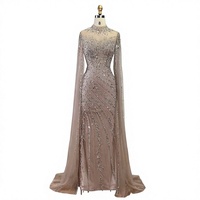 Robes de soirée élégantes en satin respirant 2024, col haut, manches régulières, couleur caramel, coupe droite, longueur au sol, pour adultes