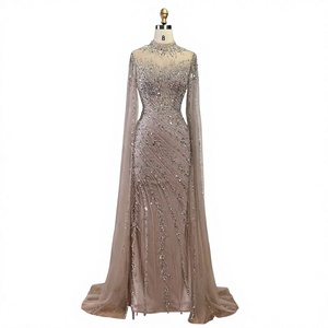 Vestidos de Fiesta Formales Elegantes de Satén Transpirable 2024, Cuello Alto, Mangas Regulares, Color Caramelo, Corte Recto, Largo hasta el Suelo, para Adultos - Product Image 1