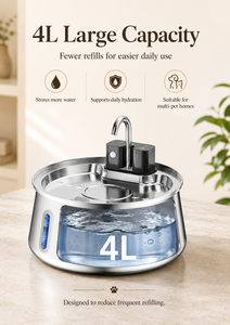 Stainless Steel Automatic Pet Water Fountain With Filter System For <b>Cats</b> Indoor Use Rounded Modern Design 4L Capacity - Product Image 4