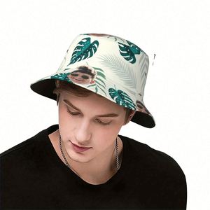 Sombrero de Pescador Personalizado con Foto, Diseño de Hojas Tropicales, Divertido para Viajes de Verano, para Hombres y Mujeres, para Uso Diario, con Dibujos Animados - Product Image 1