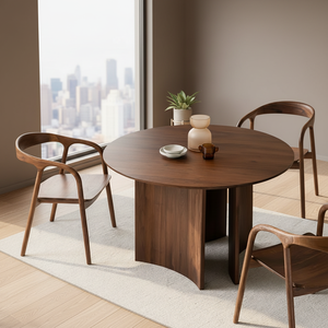 Mesa de Comedor Redonda de Nogal Estilo Naturalista Wabi Sabi, Diseño Moderno, Patas de Madera Estables, 4 Plazas - Product Image 5