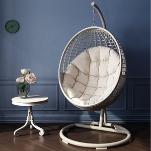 canne en osier de jardin modernes blancs chaises à oeufs suspendues en rotin en métal de porche de patio extérieur avec support - Product Image 3