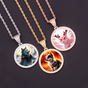 Pendentif cadre photo DIY 35 mm Hip <span class=keywords><strong>Hop</strong></span> Iced Out <span class=keywords><strong>en</strong></span> laiton plaqué or, collier personnalisé avec photo, breloques de rappeur par sublimation, bijoux souvenir - Product Image 1