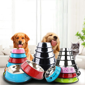 Tigelas para animais coloridas, tigelas para alimentação de cachorros e gatos, em aço inoxidável antiderrapante com estampa colorida, laço para animal de estimação, tigela para beber - Product Image 1