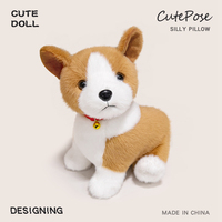 Réaliste S M L fourrure chien en peluche Polyester doux Animal en peluche avec PP coton remplissage bébé Corgi cou anneau enfants cadeau