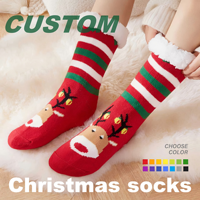 Chaussettes douillettes en sherpa à motif rennes et flocons de neige pour Noël, chaussettes pantoufles chaudes et douces en peluche pour l'hiver, antidérapantes pour la maison, vente en gros