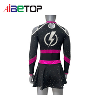 Tenue de cheerleading scintillante noire et rose pour filles, uniforme personnalisé à manches longues pour compétition d'équipe avec impression numérique en Spandex/Polyester