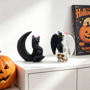 Nuovo Arrivo Transfrontaliero: Decorazione Auto Fai-da-te con Gatto Gemello Cartone Animato Bianco e Nero di Halloween in Resina - Simpatico Accessorio - Product Image 4