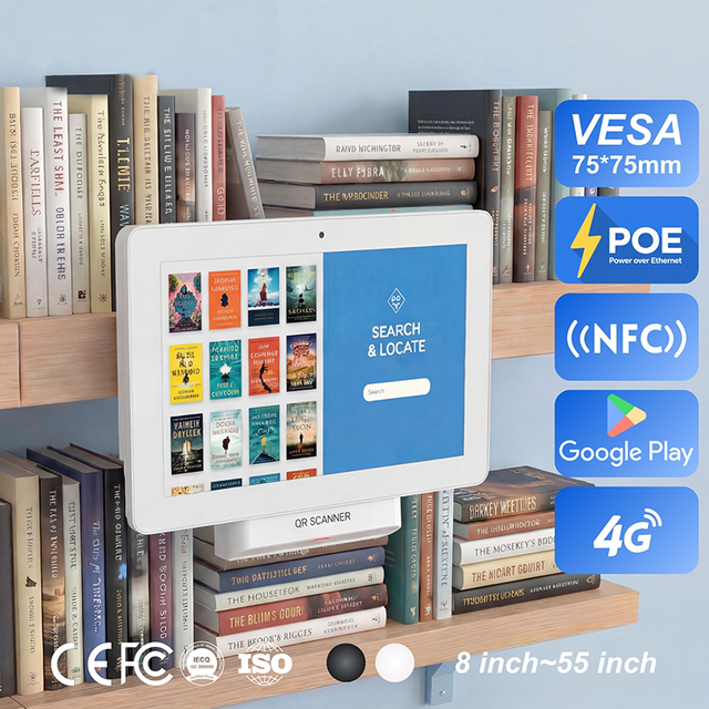 Library Shelf 10.1 Inch POE Android Tablet PC for Book Search and Self-Service Borrowing System Wall Mount Digital Signage