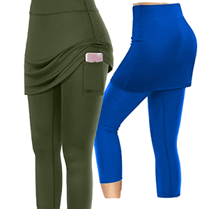 Leggings longs confortables pour femmes sur mesure avec jupe unie en tissu doux, fabricant et fournisseur OEM ODM en gros - Product Image 1