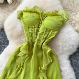 Vestido Midi de Verano 2025 para Mujer, Sostenible, Sexy, Sin Tirantes, Asimétrico, con Abertura, Corte en A, Túnica, Ajustado, Casual, Tejido Transpirable, Estilo Imperio - Product Image 2