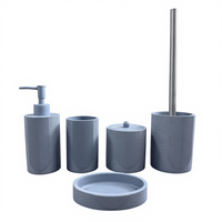 Ensemble de salle de bain en polyrésine gris de luxe de style européen, cinq pièces, avec distributeur de savon et accessoires pour flacon de liquide
