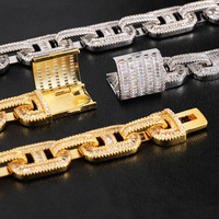 Ensemble de montres Breclete 12mm Collier chaîne cubaine plaqué or glacé moyen Moissanite diamant 18mm laiton Miami chaîne à maillons cubains Zircon