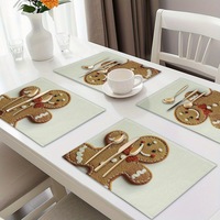 Set de table brodé en polyester motif Bonhomme de pain d'épices de Noël, décoration de table de fête