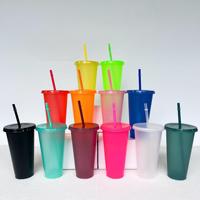 Tasse à paille pailletée 24oz 710ml Gobelet en plastique simple paroi dure PP en plastique Tasses à café et à thé à bulles avec couvercles réutilisables